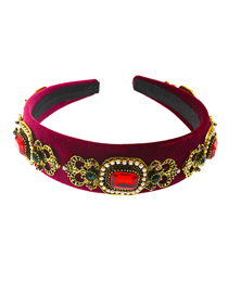 Fashion Red Rhinestone Pearl Wide-edged Flannel Non-slip Geometric Headband
