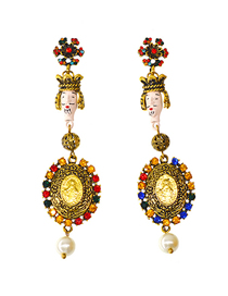 Fashion Golden Puppet Long Pearl And Diamond Geometric Earrings
