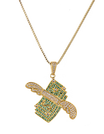 Fashion Golden Copper-inlaid Zircon Geometric Shape Wing Letter Necklace