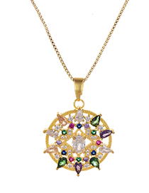 Fashion Golden Copper Inlaid Zircon Geometric Round Open Necklace