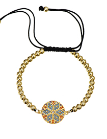 Fashion Round Flower Copper-set Zircon Rope Beaded Adjustable Bracelet