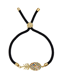 Fashion Pineapple Copper Inlaid Zircon Black Cord Adjustable Bracelet