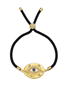Fashion Eye Copper Inlaid Zircon Black Cord Adjustable Bracelet