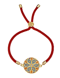 Fashion Round Flower Copper-set Zircon Red Cord Adjustable Bracelet
