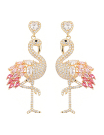 Fashion Red Flamingo Micro-set Zircon Love Alloy Earrings