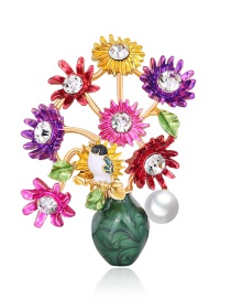 Fashion Colour Bird Brooch With Alloy Diamonds And Pearl Flowers