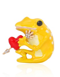 Fashion Yellow Alloy Dripping Frog And Diamond Contrast Brooch
