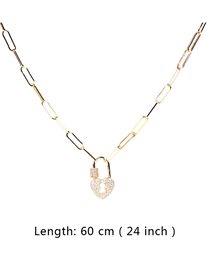 Fashion White Diamond-60cm Thick Chain Love Lock Set With Diamond Alloy Necklace