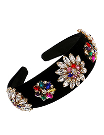 Fashion Color Alloy Diamond Flower Velvet Headband