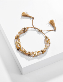 Fashion Khaki Natural Stone Beads Tassel Pull-out Multi-layer Bracelet