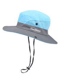 Fashion Two-color Children-blue Horsetail Hole Stitching Contrast Color Shrink Buckle Children Fisherman Hat