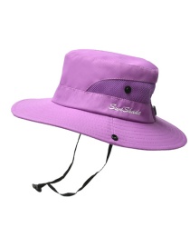 Fashion Solid Color Children-purple Horsetail Hole Embroidery Shrink Buckle Children Fisherman Hat
