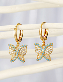 Fashion Golden Diamond-set Green Protein Zircon Butterfly Alloy Earrings
