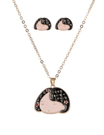 Fashion Black Oil Dropping Color Character Head Alloy Earring Necklace Set