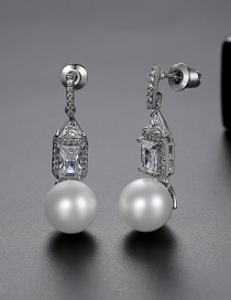 Fashion Platinum Pearl And Copper Zircon Stud Earrings