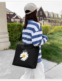 Fashion Black White Flower Mickey Print Large-capacity Shoulder Canvas Bag