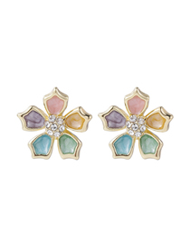Fashion Color Dripping Oil And Diamond Flower Alloy Earrings