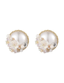 Fashion White Mother-of-pearl Micro-set Zircon Flower Earrings