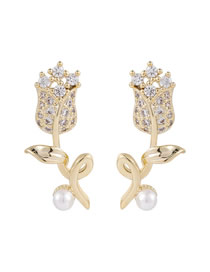 Fashion Golden Micro-set Zircon Rose Pearl Earrings
