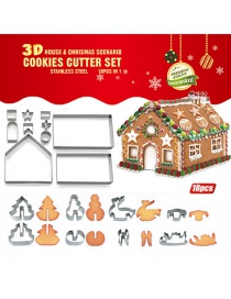 Fashion Silver Stainless Steel 3d Stereo Biscuit Gingerbread House Mould(18pcs)