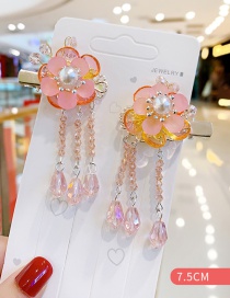 Fashion Pink Flower Resin Crystal Pearl Alloy Hollow Children Hairpin Set