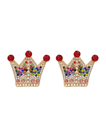 Fashion Red Crown Full Diamond Earrings