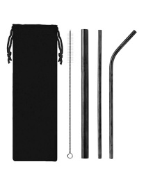 Fashion Black Stainless Steel Titanium Plated Straw Set
