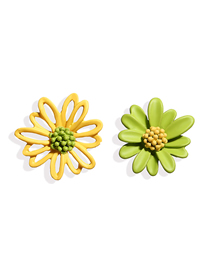 Fashion Yellow-green Asymmetrical Daisy Hollow Alloy Earrings