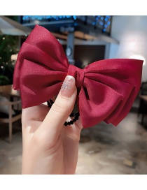 Fashion Wine Red Hair Rope Large Bow Double Layer Alloy Fabric Hairpin Hair Rope