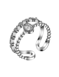 Fashion White Gold Copper-set Zircon Openwork Adjustable Ring
