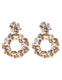 Fashion Yellow Diamond-shaped Alloy Flower Geometric Hollow Earrings