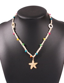 Fashion White Starfish Resin Alloy Braided Rope Necklace