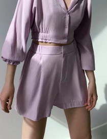 Fashion Purple Draped Semi-elastic Belt Shorts