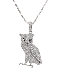 Fashion Silver Copper-inlaid Zircon Owl Necklace