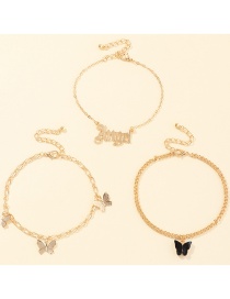 Fashion Black Alphabet Butterfly Alloy Chain Multi-layer Anklet