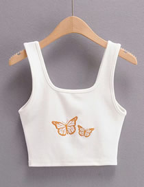 Fashion White Butterfly Embroidered Slim Vest