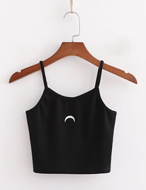 Fashion Black Slim Vest With Embroidered Crescent Moon Strap