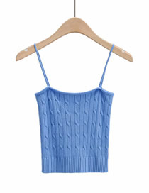 Fashion Blue Square Collar Twist Knitted Slim Camisole