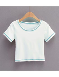 Fashion White Blue Line Slim-fit Short-sleeved T-shirt