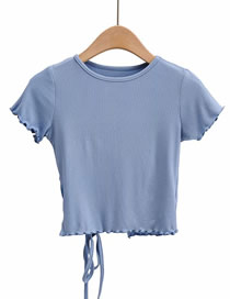 Fashion Blue Short-sleeved T-shirt With Irregular Back
