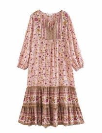 Fashion Brown Rayon Flower Print Stitching Dress
