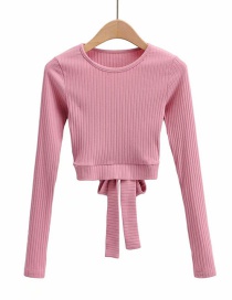 Fashion Pink T-shirt With Slim Sleeves And Long Sleeves