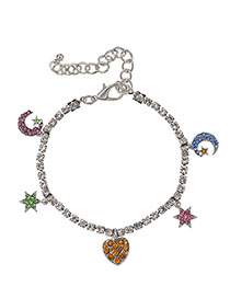 Fashion Color Alloy Diamond Moon Star Love Bracelet