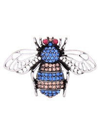 Fashion Blue Diamond-cut Hollow Anti-glare Insect Brooch