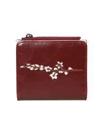 Fashion Red Flower Embroidery 2 Fold Multi-function Wallet