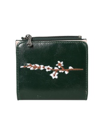 Fashion Green Flower Embroidery 2 Fold Multi-function Wallet