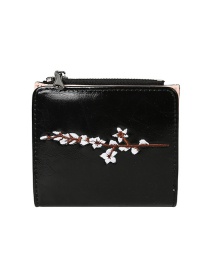 Fashion Black Flower Embroidery 2 Fold Multi-function Wallet