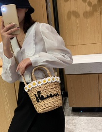 Fashion Khaki Straw Flower Alphabet Hand Shoulder Bag