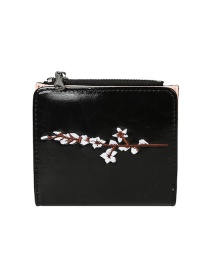 Fashion Black Flower Embroidery Multi-function Wallet