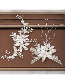 Fashion Silver Handmade Crystal Pearl Leaf Hairpin Set